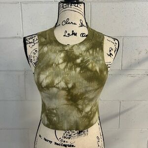 AERIE Green/White Tie Die Tank Top SIZE M